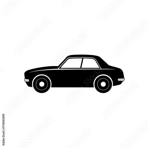 Silhouette of a black car on transparent background
