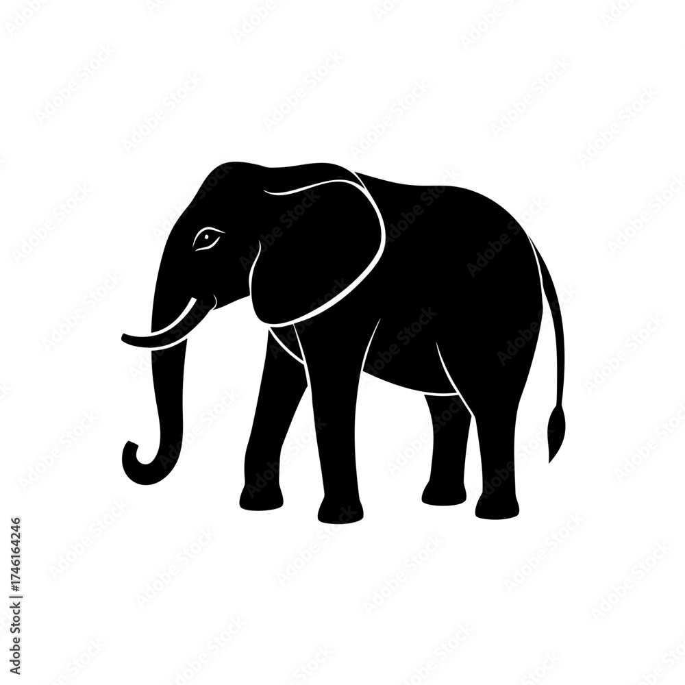 Fototapeta premium Black elephant silhouette on transparent background
