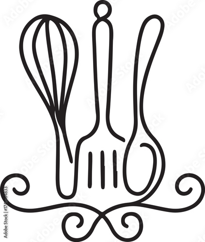 Kitchen tools line icons set – utensils, cooking and kitchenware minimalist symbols