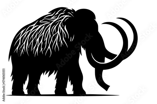 Rooted Mammoth Silhouette with Nature-Inspired Fur