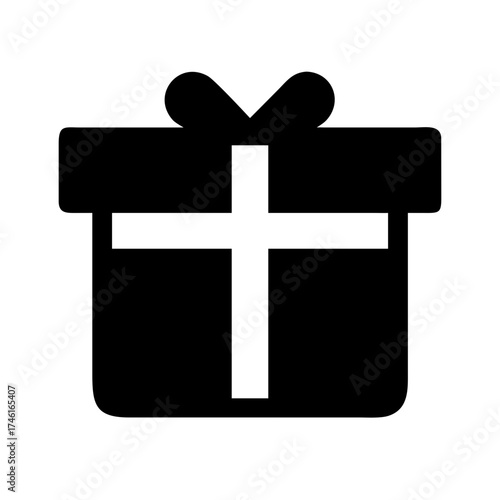 Illustration of a gift box with a bow, , representing a present, celebration, and special occasion in a simple design