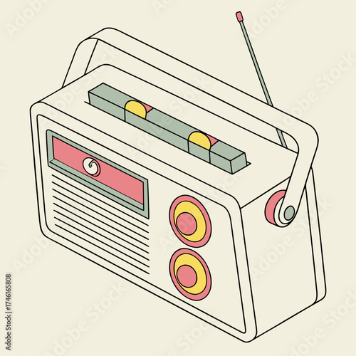 Vector art of a vintage radio illustration with a retro aesthetic, capturing the nostalgia of classic audio technology