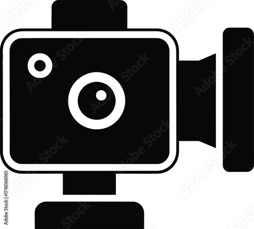 Simple black icon of a vintage video camera on a white background
