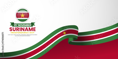 Suriname independence day banner background 25th november design element with waving ribbon flag