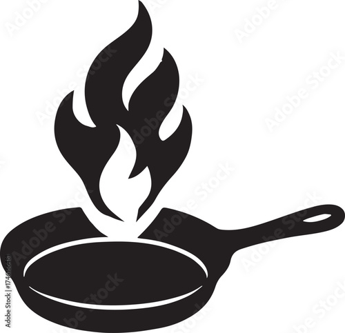 Let's Cook Together Logo Design: Bold Frying Pan with Flames Emblem for Cooking Classes, Culinary Blogs, and Community-Focused Restaurant Brands
