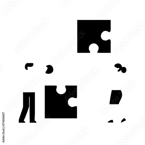 Vector art of silhouette of people assembling puzzle pieces, , representing collaboration, teamwork, and problemsolving in business