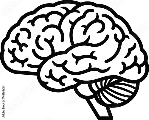 Simple black line drawing of a human brain with the word resilience below it on a white background
