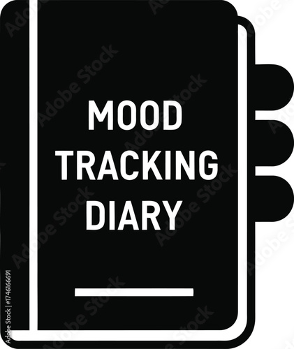 Simple black icon representing a mood tracking diary with text on the cover