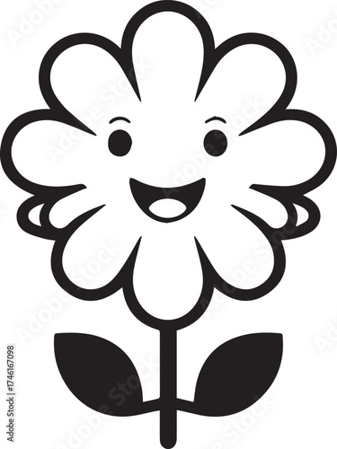 Cute smiling flower cartoon illustration with happy cheerful expression design