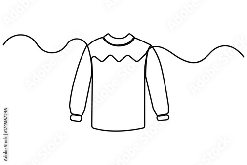 Continuous one line drawing of sweater minimalist clothing outline vector illustration on white background
