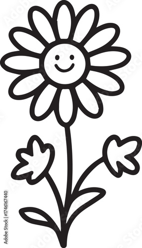Cute smiling flower cartoon illustration with happy cheerful expression design
