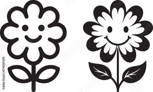 Cute smiling flower cartoon illustration with happy cheerful expression design