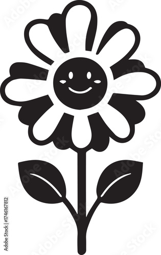 Cute smiling flower cartoon illustration with happy cheerful expression design
