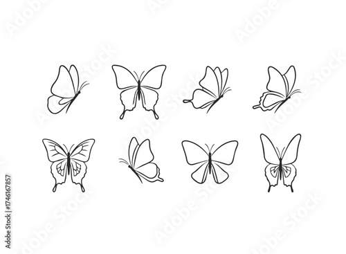Collection of butterfly line art illustrations