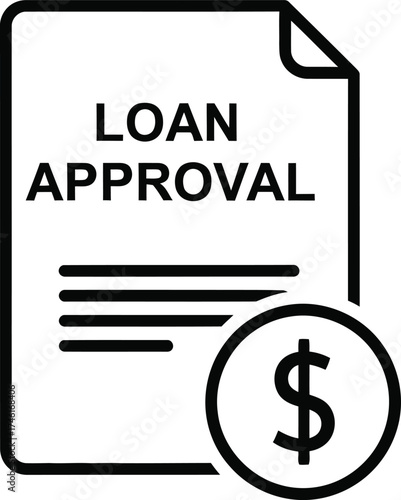 Icon representing loan approval with a document and a dollar sign coin symbol