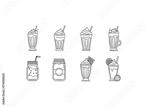 Collection of handdrawn milkshake and smoothie drinks