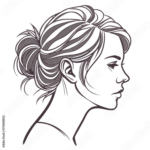 Girl and woman with long hair fashion illustration vector sketch profile beauty design