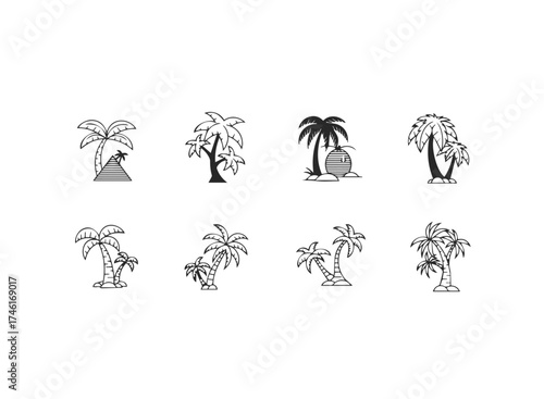 Collection of eight different palm tree icons