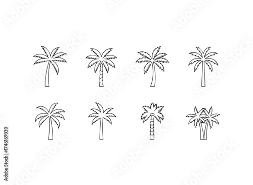 Collection of eight palm tree icons