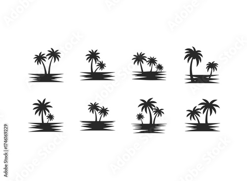 Black silhouette palm trees on islands