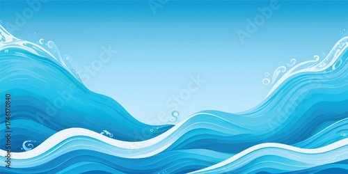 The dynamic blue water wave vector illustration offers a clean ocean sea background design with flowing lines and light color