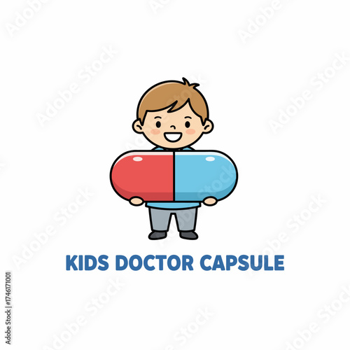 doctor cartoon kids health capsule red blue cute illustration character 