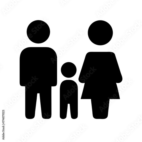 Illustration of a traditional family with father, mother, and child, representing family values