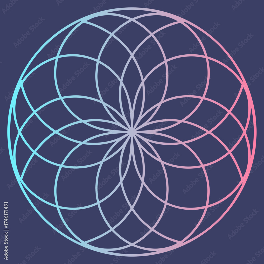 Εκτύπωση καμβά Vector art of flower of life symbol with a gradient from blue to pink on a dark