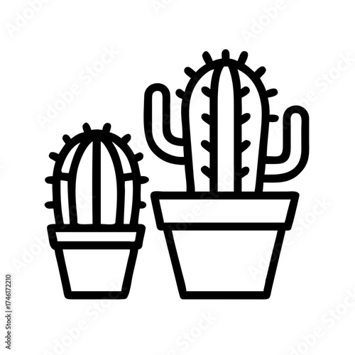 Vector art of two cactus plants in pots, perfect for adding a touch of desert charm to your designs, botanical illustrations, or southwestern themes