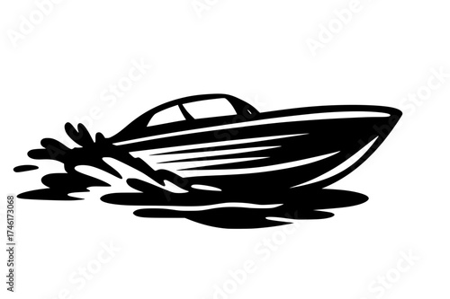 Speedboat Silhouette with Splashing Motion
