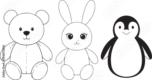 Cute stuffed toys trio teddy bear bunny penguin adorable companions for playful kids