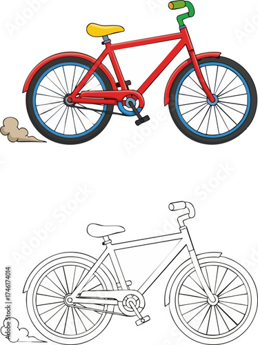 Colorful and Line Art Bicycle Illustration.
