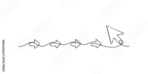 Continuous line drawing of multiple arrows progressing forward