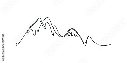 Minimalist black line drawing of a mountain range