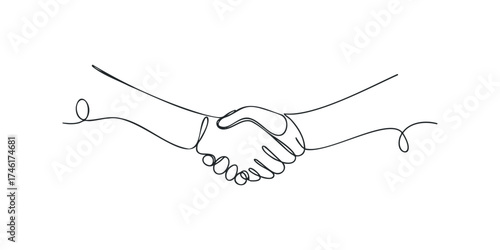 Continuous line drawing of two hands shaking in agreement