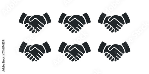Six Handshake Icons Symbolizing Agreement and Partnership
