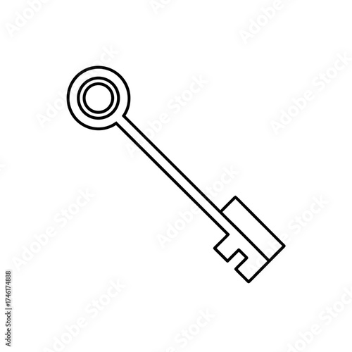 Simple outline drawing of a key on transparent background