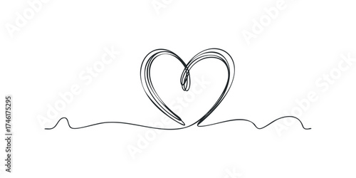 Abstract Heart Shape Line Drawing Isolated on White