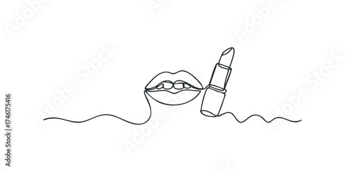 Abstract continuous line drawing of lips and lipstick