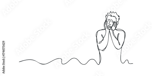 Man holding head in despair one line drawing