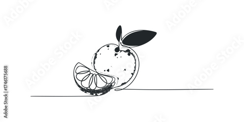 Minimalist single line drawing of an orange fruit slice