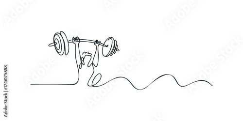 Man lifts barbell with one line drawing