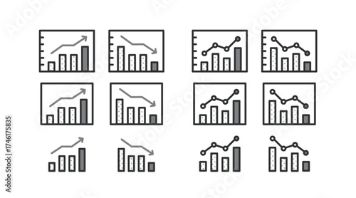 棒グラフと折線グラフのイラストアイコン