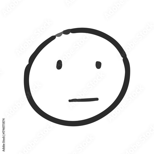 A minimalist black and white sketch showing hand-drawn facial expressions. Sad. vector.