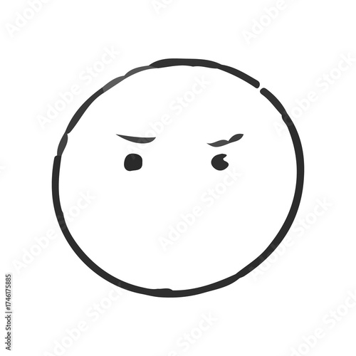 A minimalist black and white sketch showing hand-drawn facial expressions. Sad. vector.
