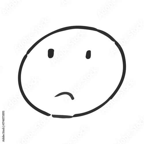 A minimalist black and white sketch showing hand-drawn facial expressions. Sad. vector.
