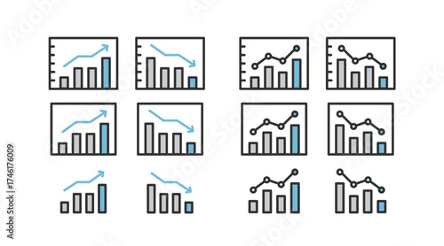 棒グラフと折線グラフのイラストアイコン
