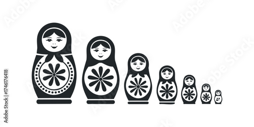 Set of seven nesting dolls in descending size