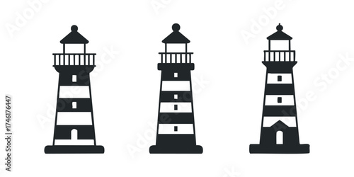 Three Black and White Lighthouse Silhouettes