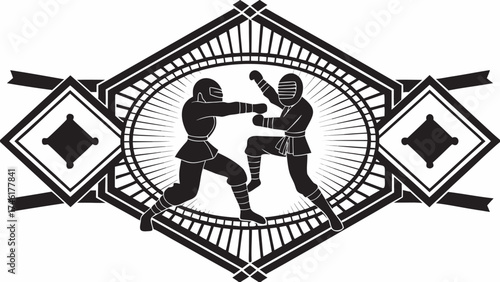 Dynamic martial artists clash in stylized combat scene, showcasing discipline and power
